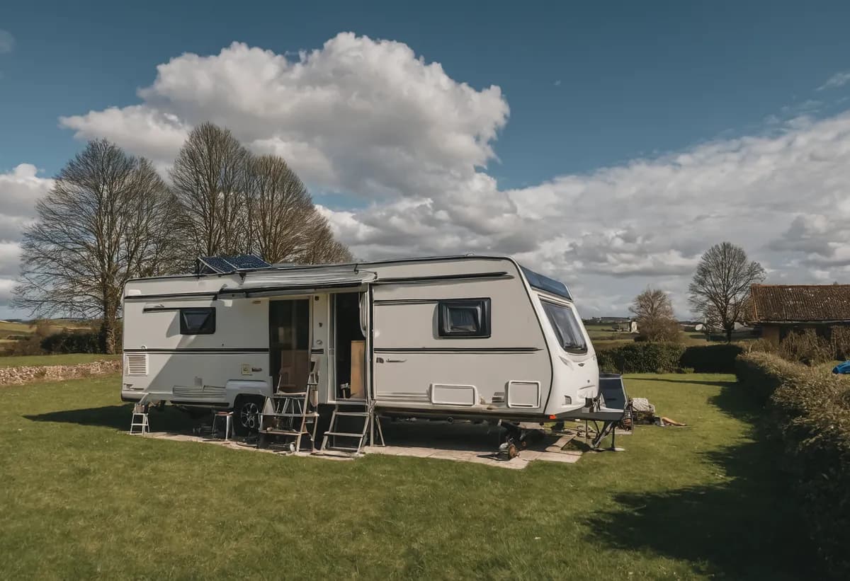 Camping-Szene am Wohnwagen