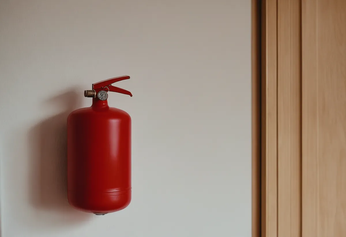 Kompakter Schaum-Feuerlöscher befestigt in einem Wohnwagen-Staufach