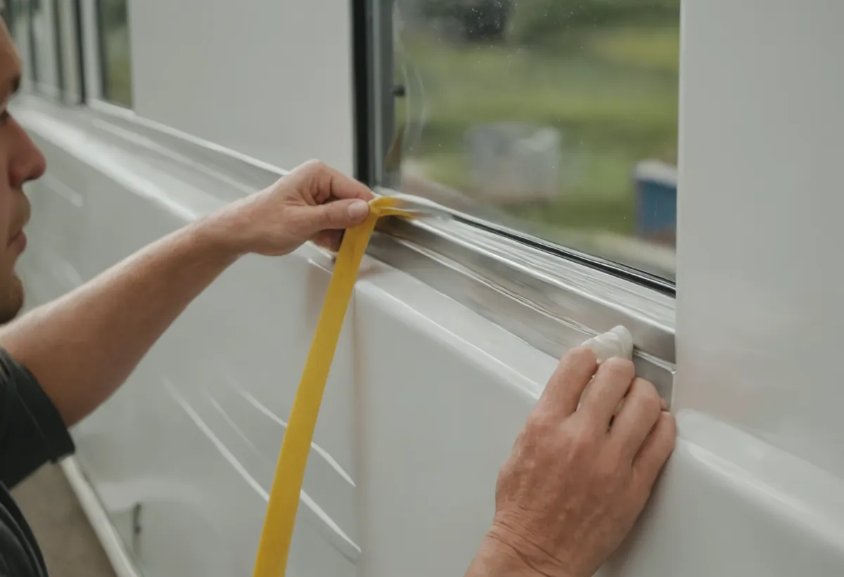 Kederleiste am Wohnwagen wird geschmiert