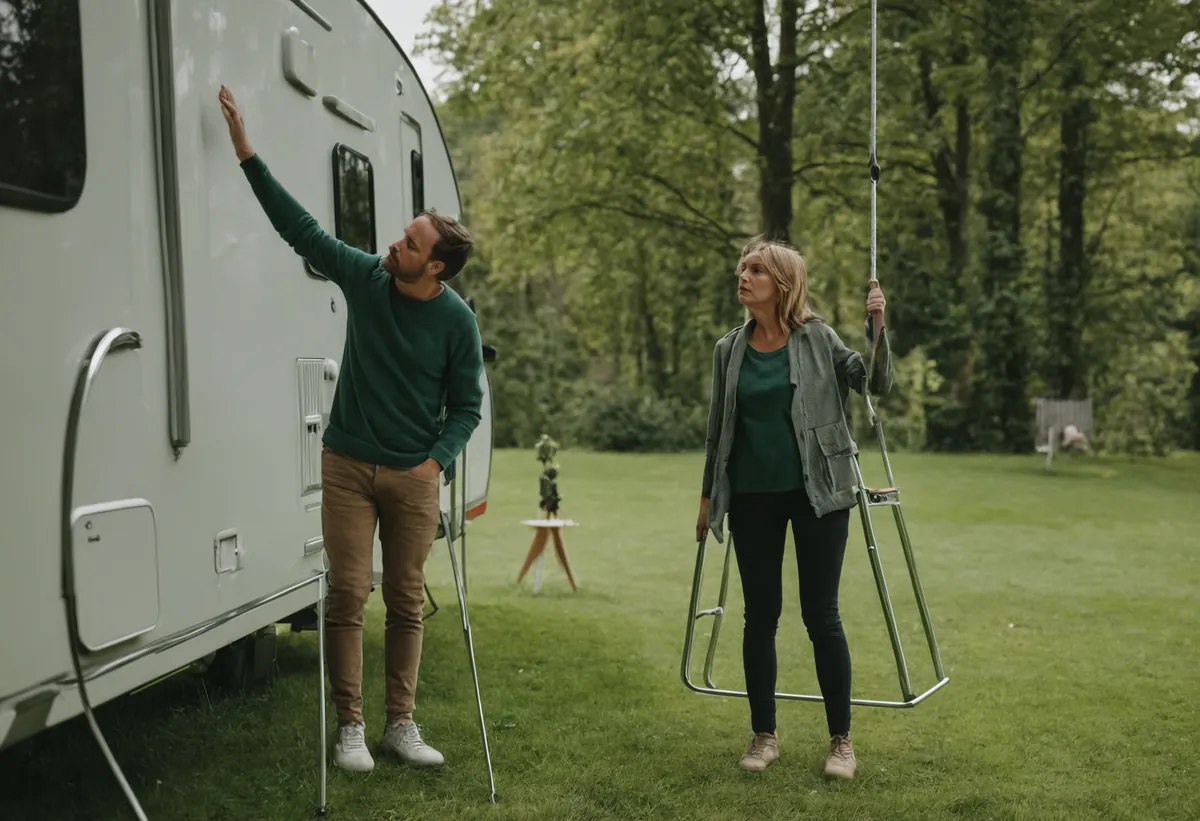 Camping-Szene am Wohnwagen