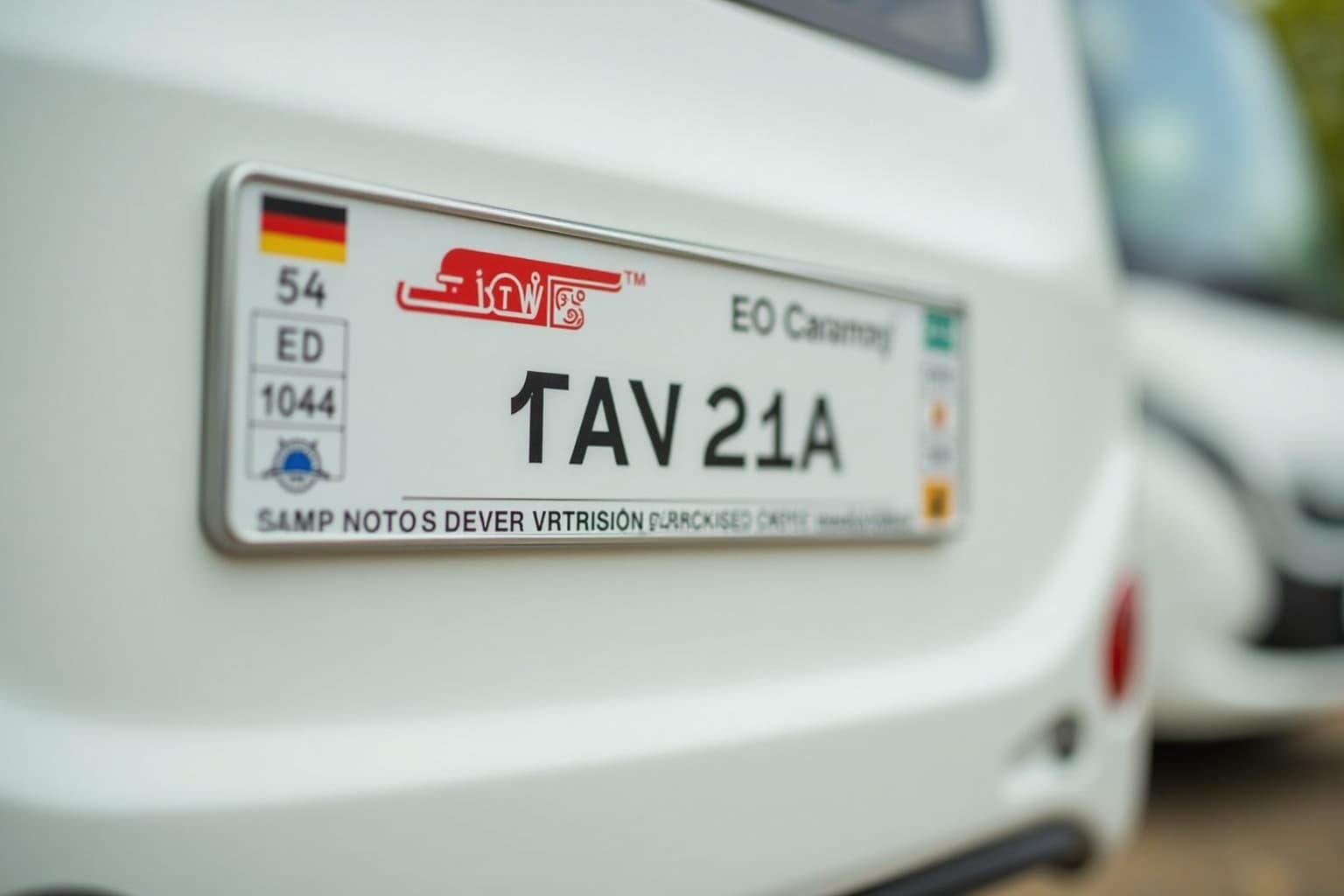 Wohnwagen mit Saisonkennzeichen am Heck