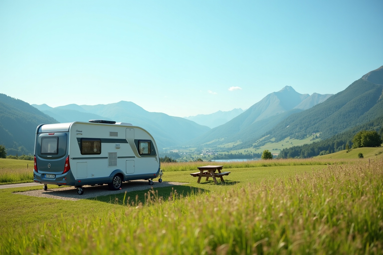 Wohnwagen auf einem malerischen Stellplatz an der kroatischen Küste