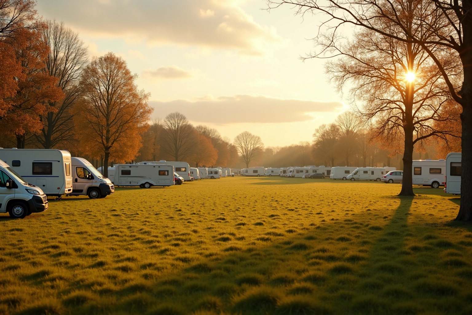Campingplatz in der Übergangs-Saison mit halb leerem Stellplatz