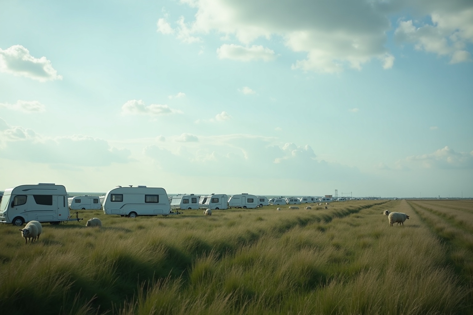 Campingplatz an der deutschen Nordseeküste hinter dem Deich