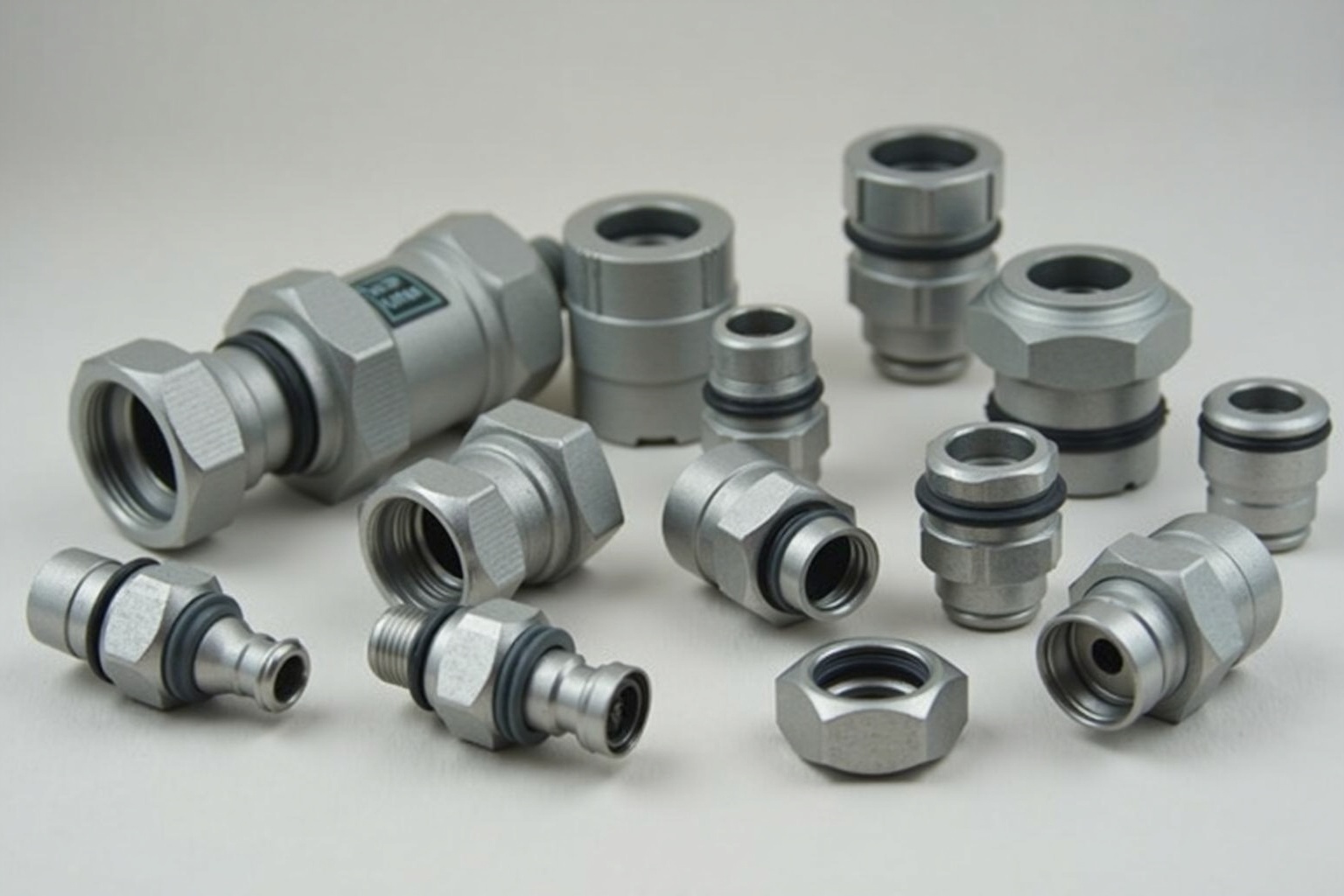 Verschiedene europäische Gas-Adapter aufgereiht auf einem Campingtisch