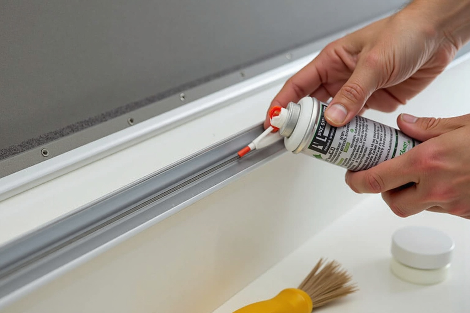 Kederleiste am Wohnwagen wird geschmiert