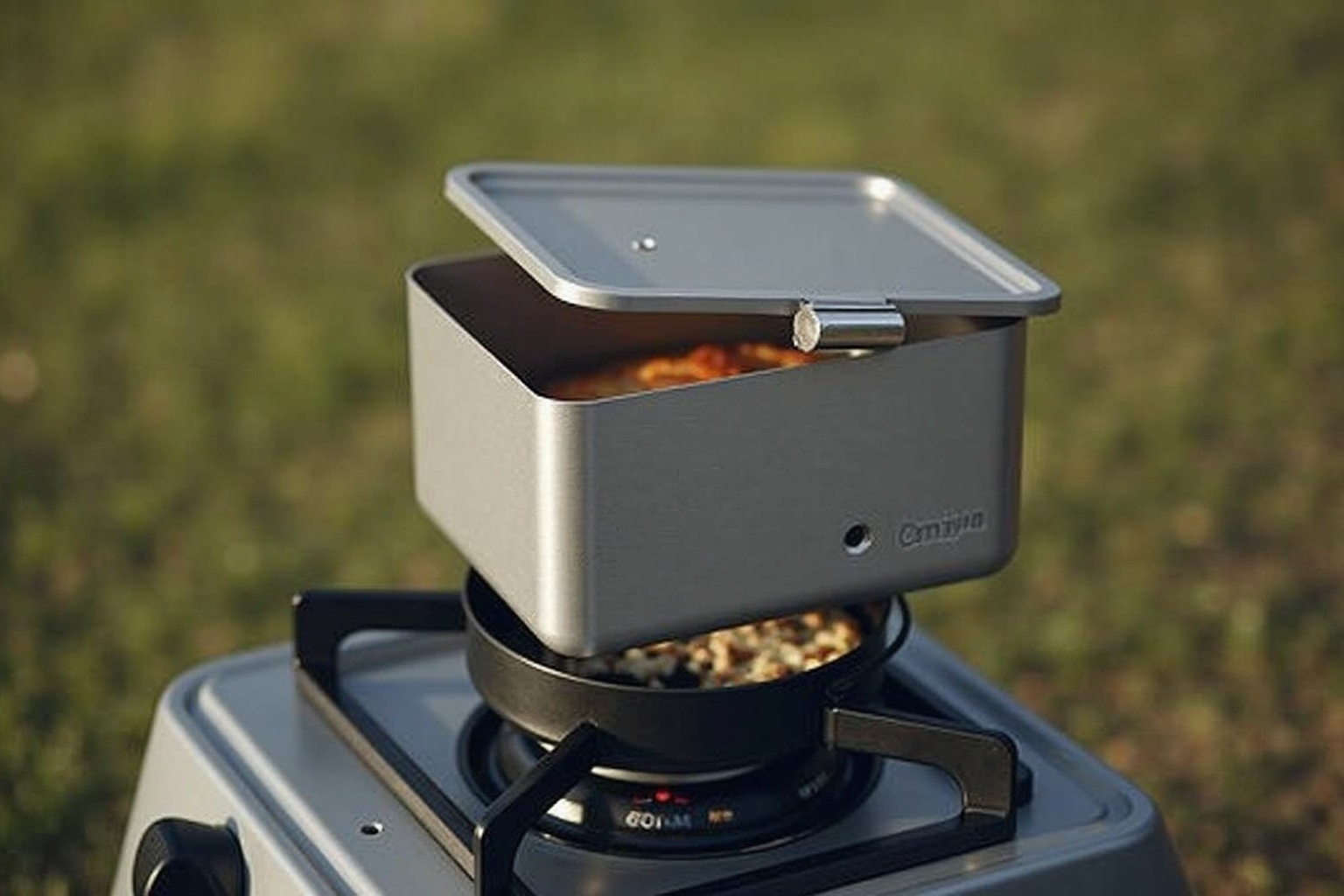 Omnia Camping-Backofen auf einem Gaskocher mit frisch gebackenen Brötchen