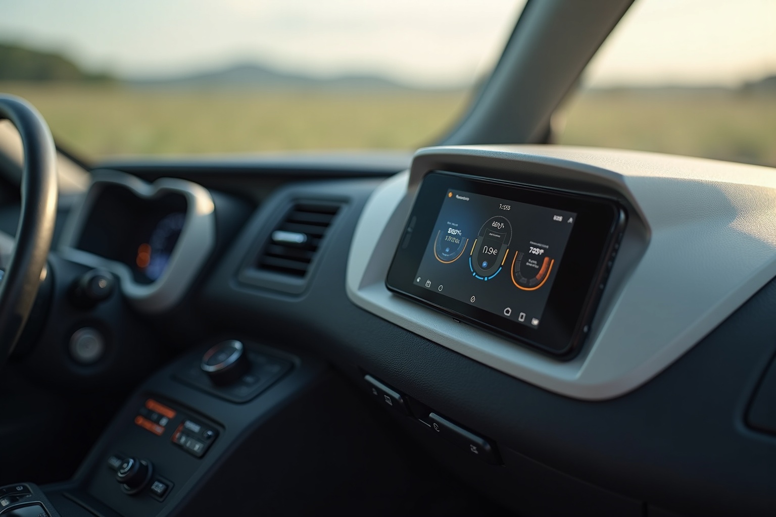 Smartphone mit Smart-Home-App und Wohnwagen-Steuerung auf dem Campingtisch