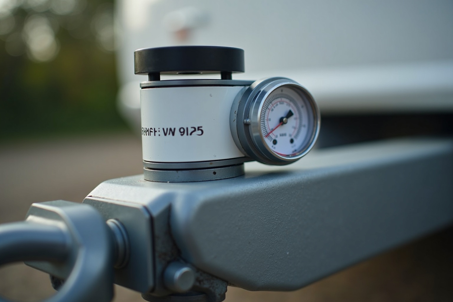 Mechanische Stützlastwaage unter der Deichsel eines Wohnwagens