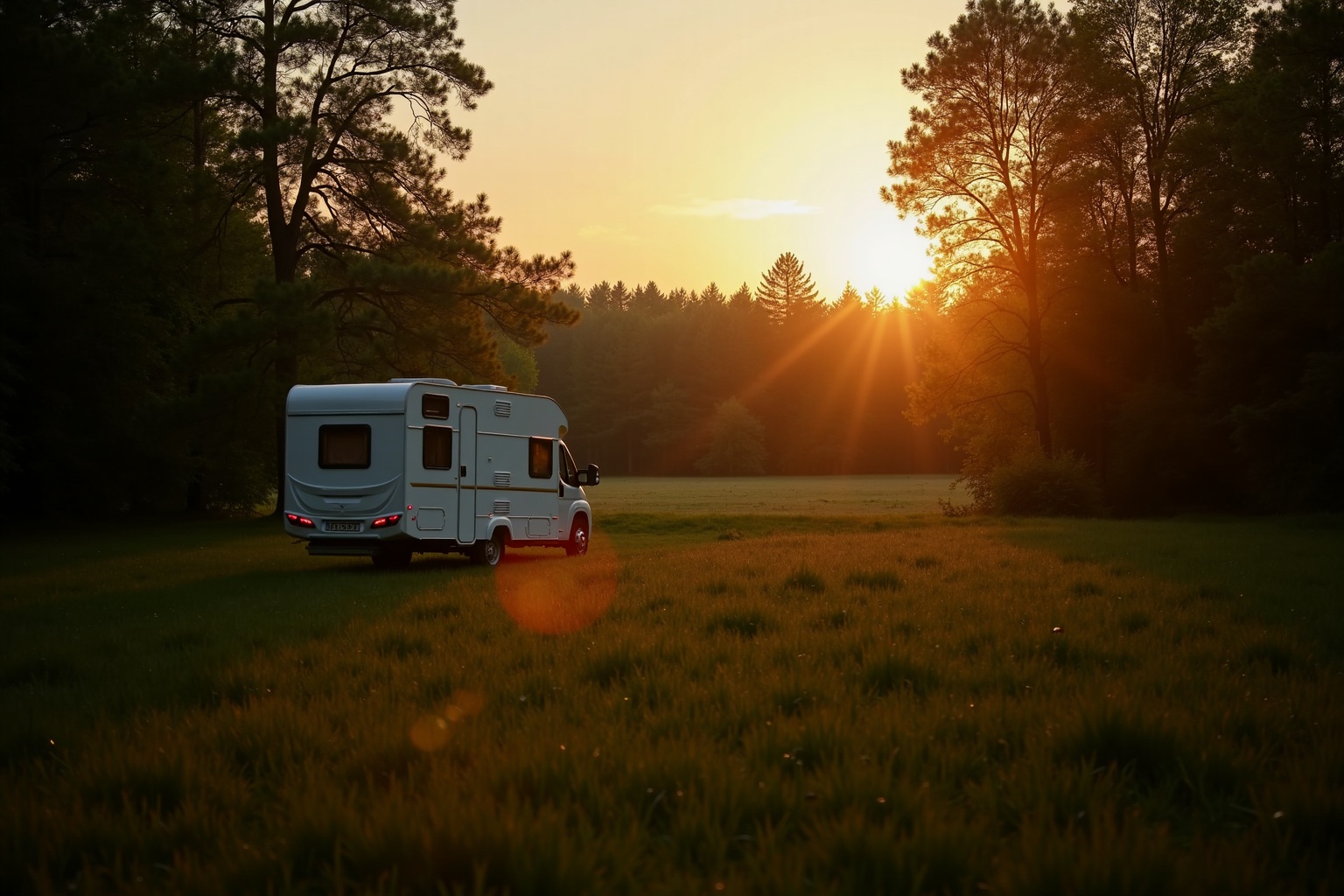 Wohnwagen auf einem einsamen Waldstellplatz in Deutschland