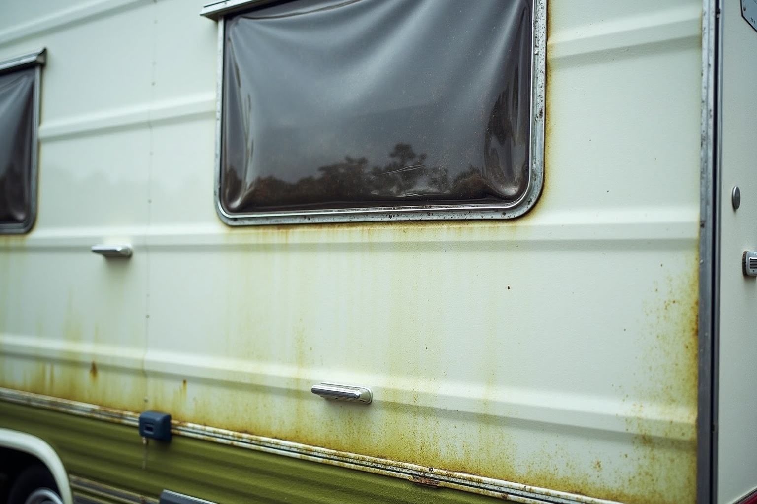 Wohnwagen-Außenreinigung mit Bürste