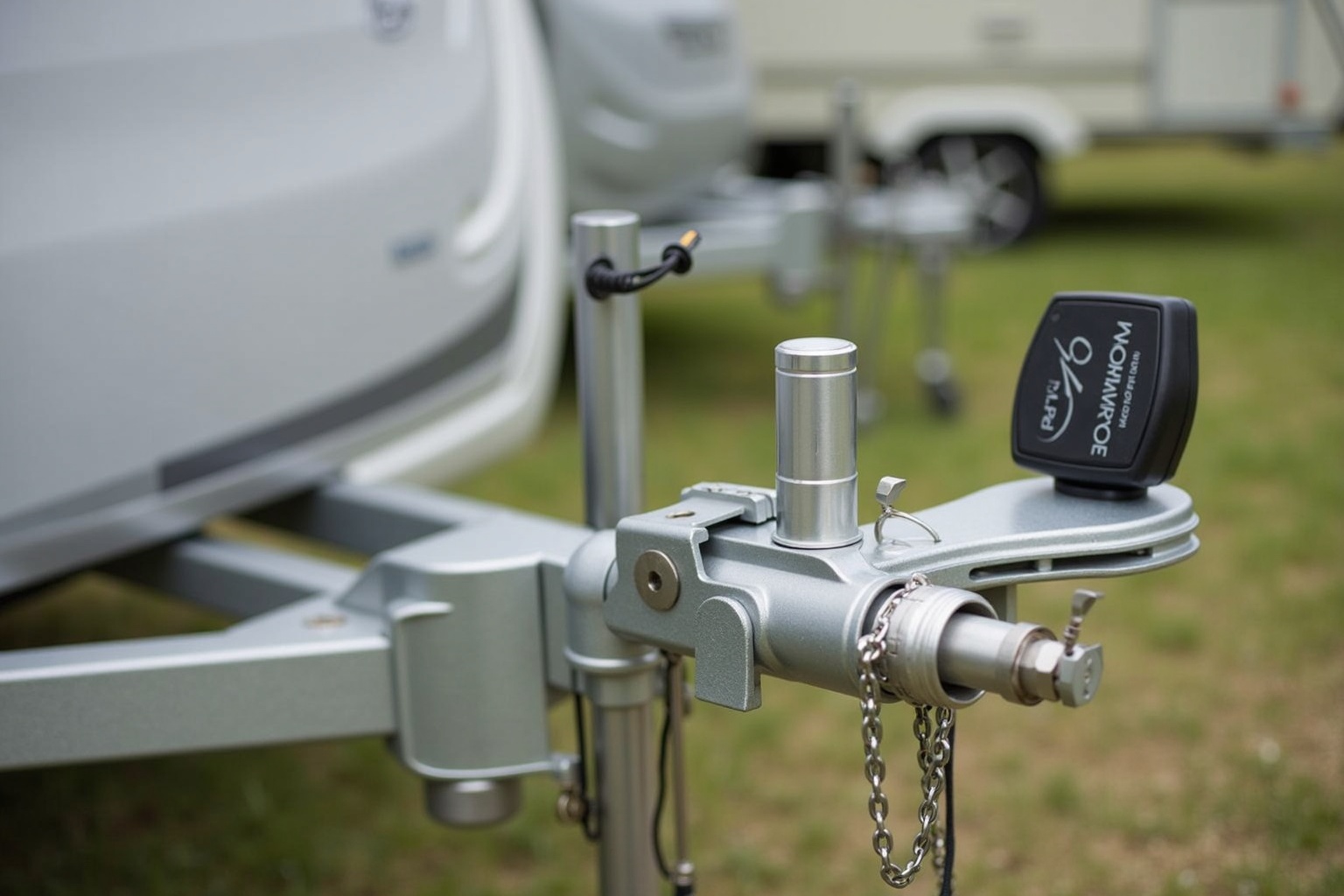 Deichselschloss als Diebstahlsicherung an einem Wohnwagen