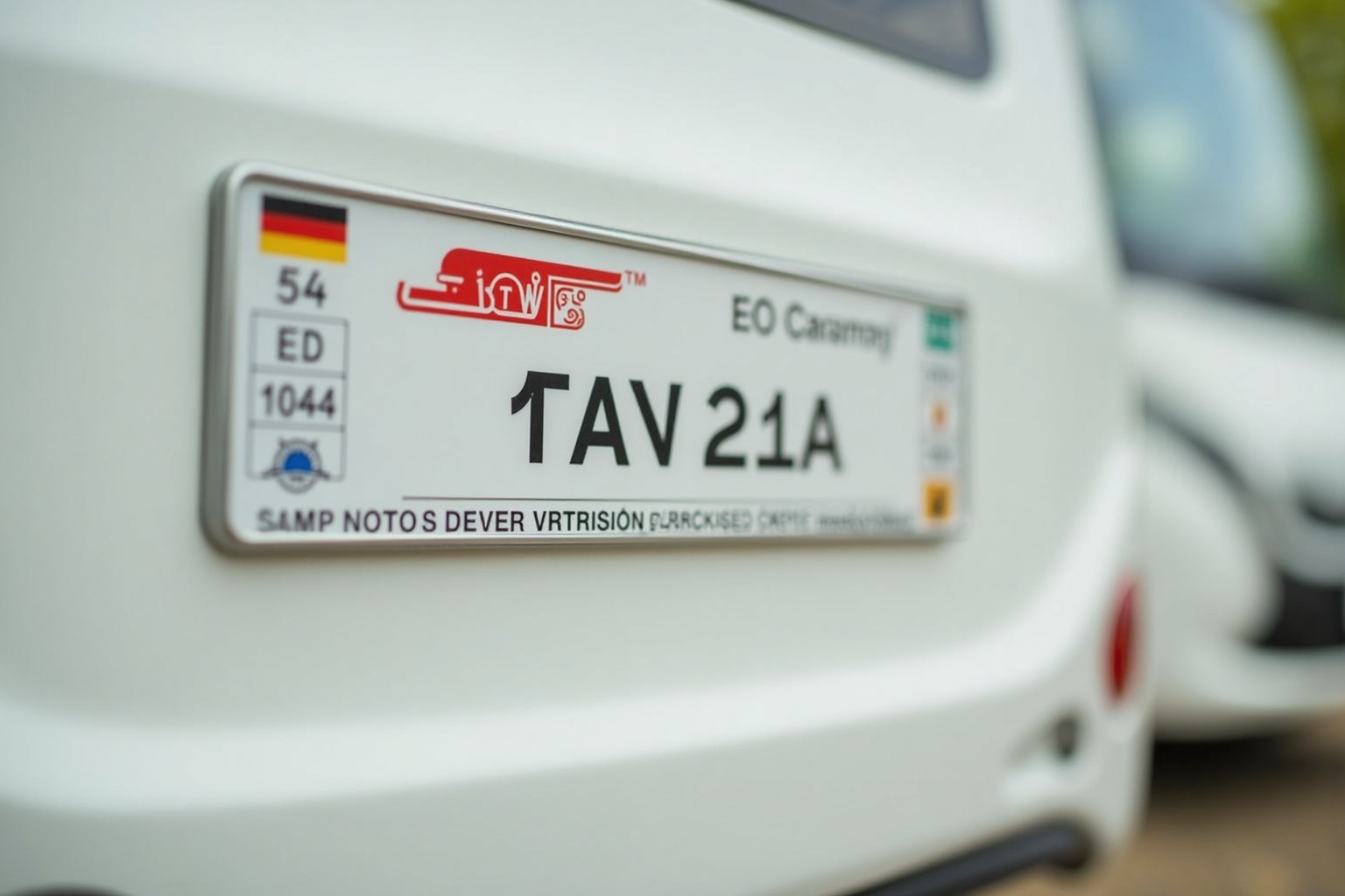 Wohnwagen mit Saisonkennzeichen am Heck