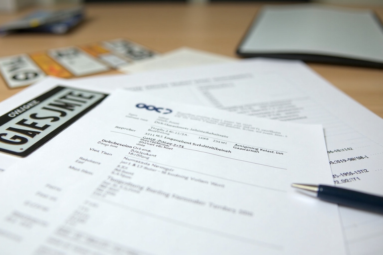 Zulassungsstelle mit Wohnwagen-Unterlagen auf dem Schalter