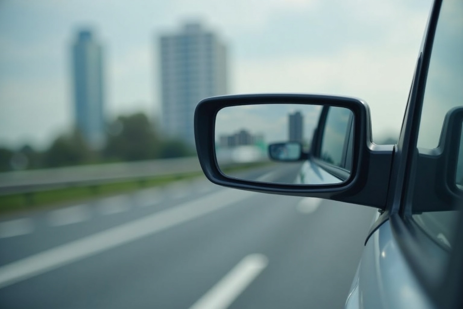 Wohnwagen-Zusatzspiegel montiert am Außenspiegel eines Zugfahrzeugs